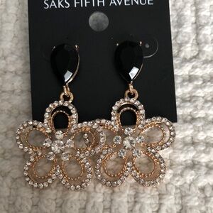 Saks Fifth Avenue Gold and Black Floral Earrings